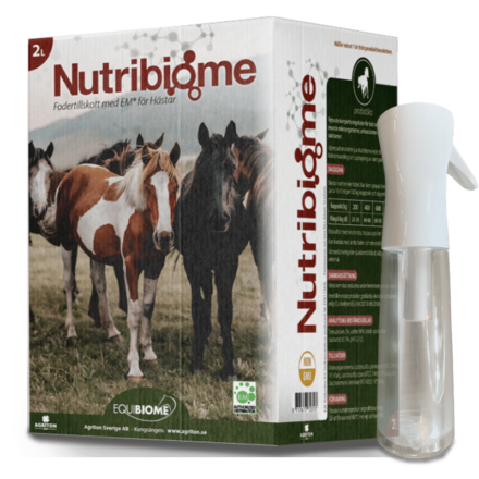foder utan stärkelse, utan stärkelse, Nutribiome är ett flytande probiotikatillskott, flytande probiotika, diarré, magsår. för magsår, travhästar, träna travhäst, hopptävling, mugg, höhosta, hösporer, behandla hösporer, få hästen att dricka mer,